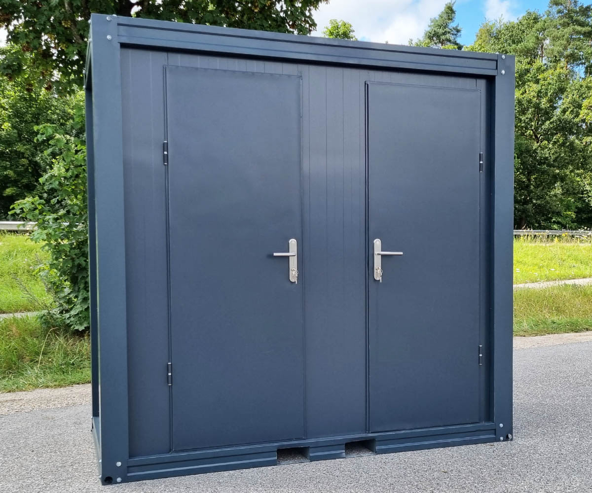 Contenedor sanitario nuevo de 2,40 × 1,20 m con doble cabina independiente