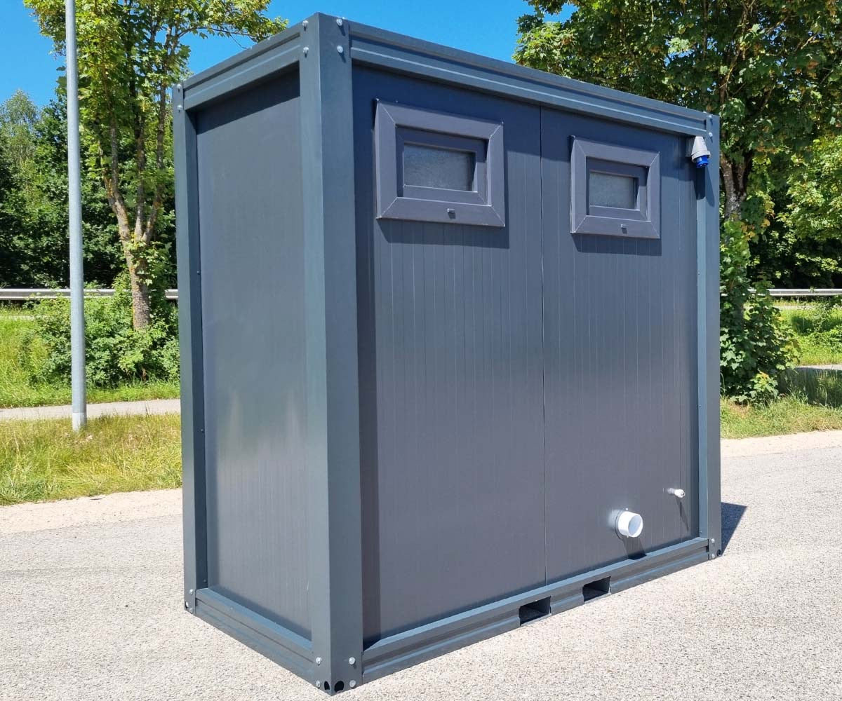 Contenedor sanitario nuevo de 2,40 × 1,20 m con doble cabina independiente