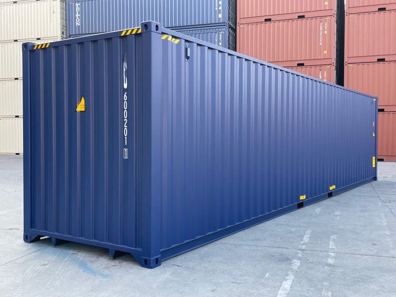 Contenedor marítimo nuevo de 40 pies High Cube (HC) en color azul