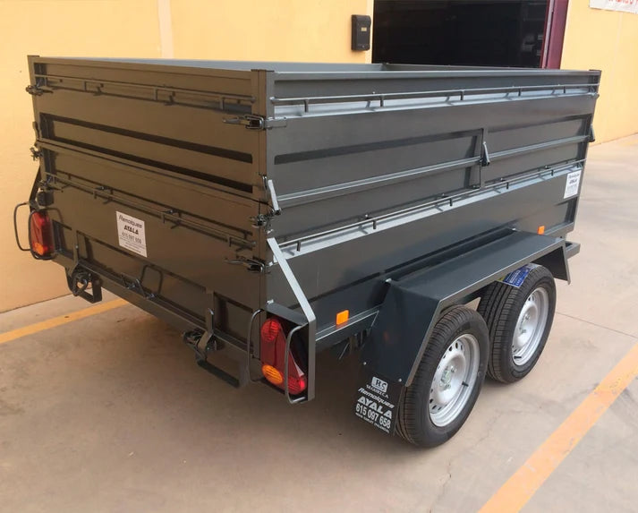 Remolque Basculante Hidráulico Nuevo Reforzado de Doble Eje – 250 × 152 × 50 + 35 cm – MMA 750 kg