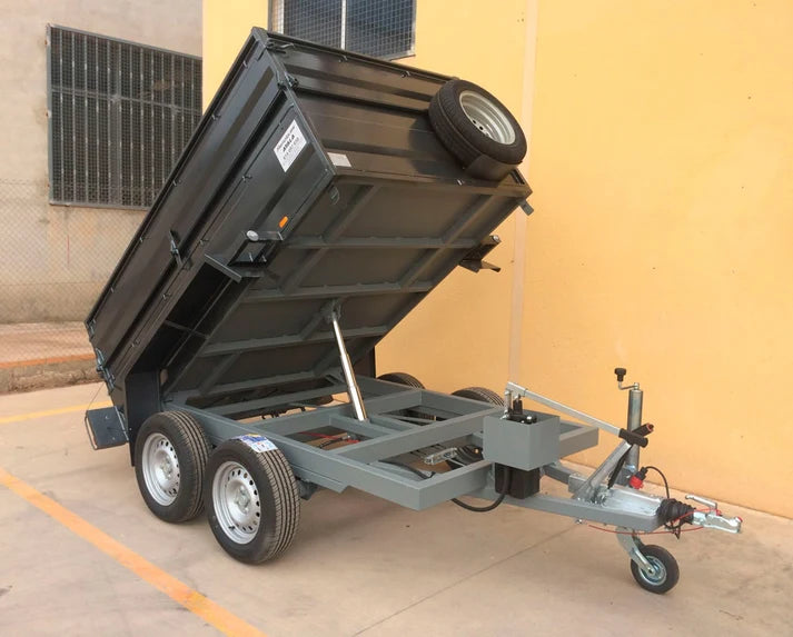 Remolque Basculante Hidráulico Nuevo Reforzado de Doble Eje – 250 × 152 × 50 + 35 cm – MMA 750 kg